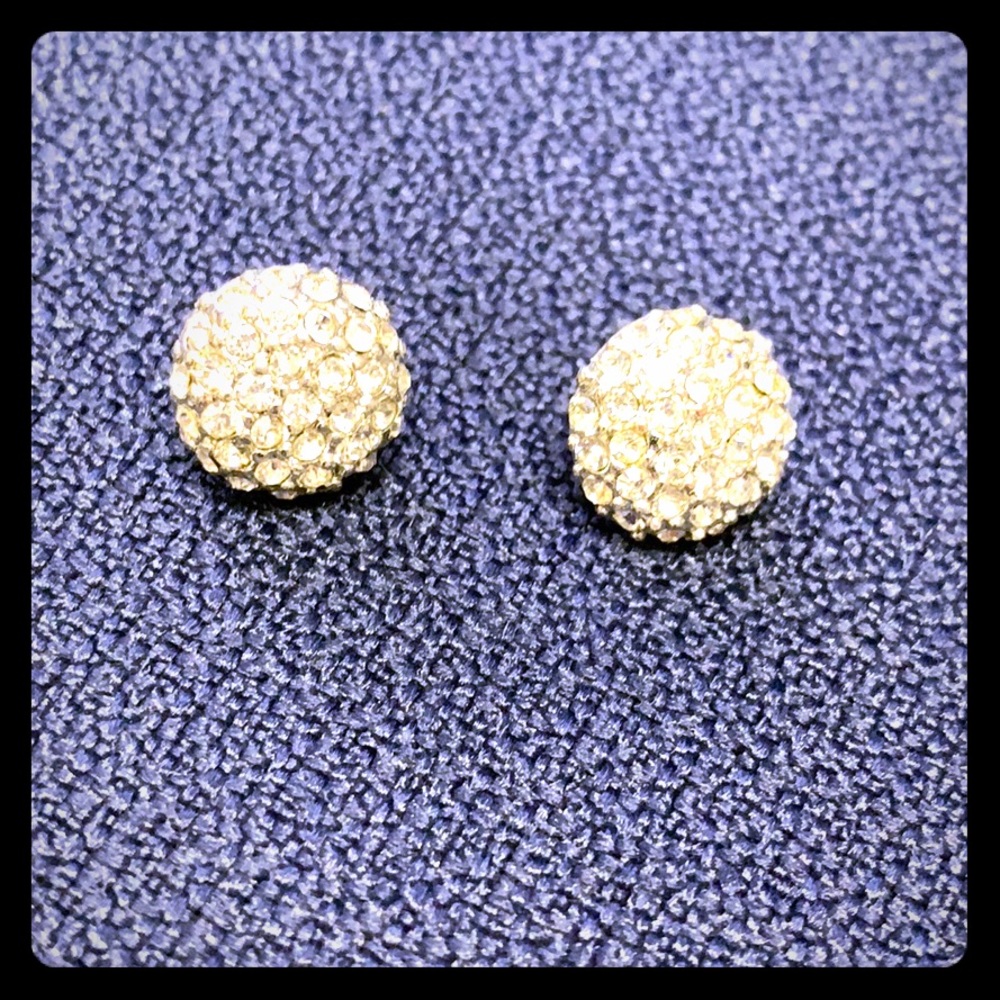 Button SILVER sparkle Earrings